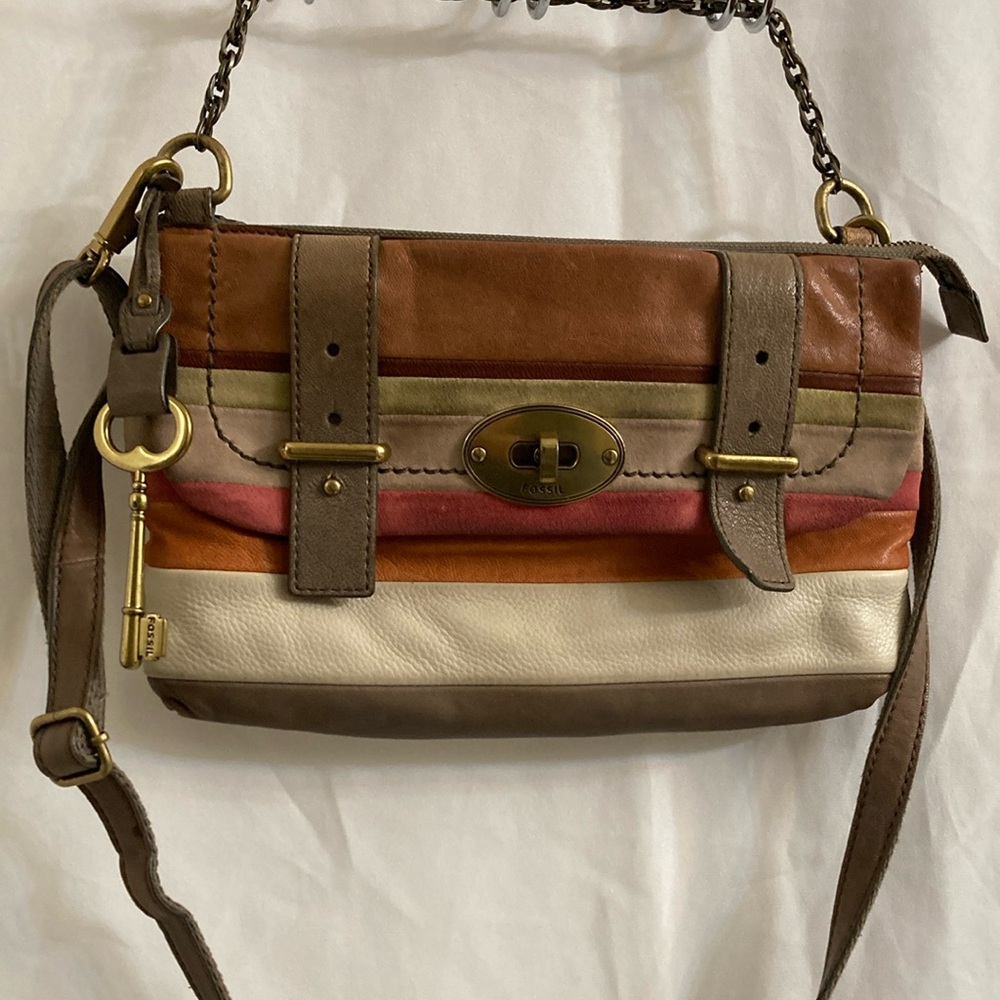 Fossil Brown and Tan Crossbody Bag with Vintage Charm